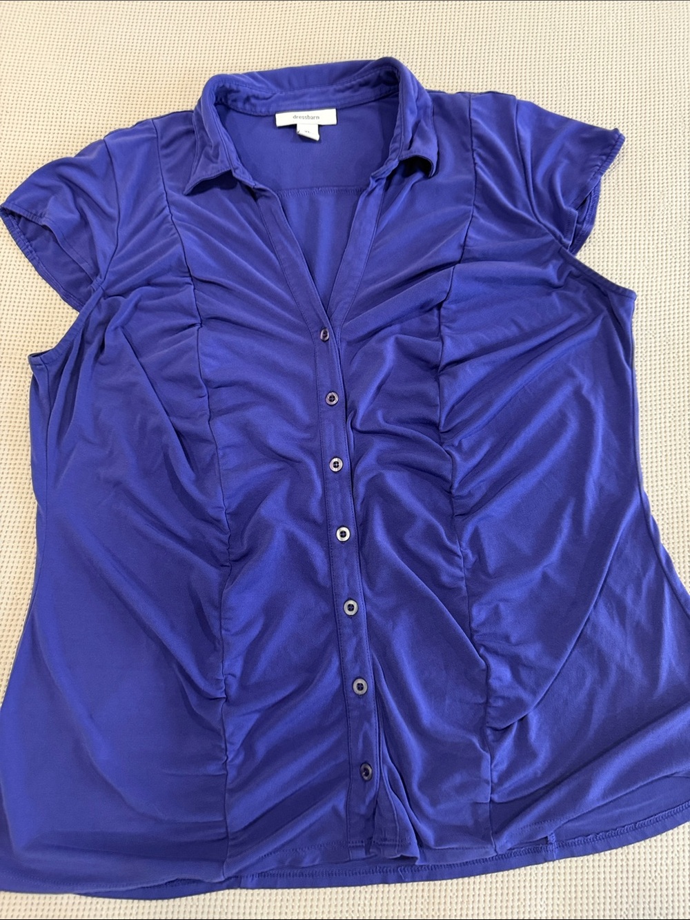 dressbarn Cobalt Blue Button-Front Ruched Blouse
